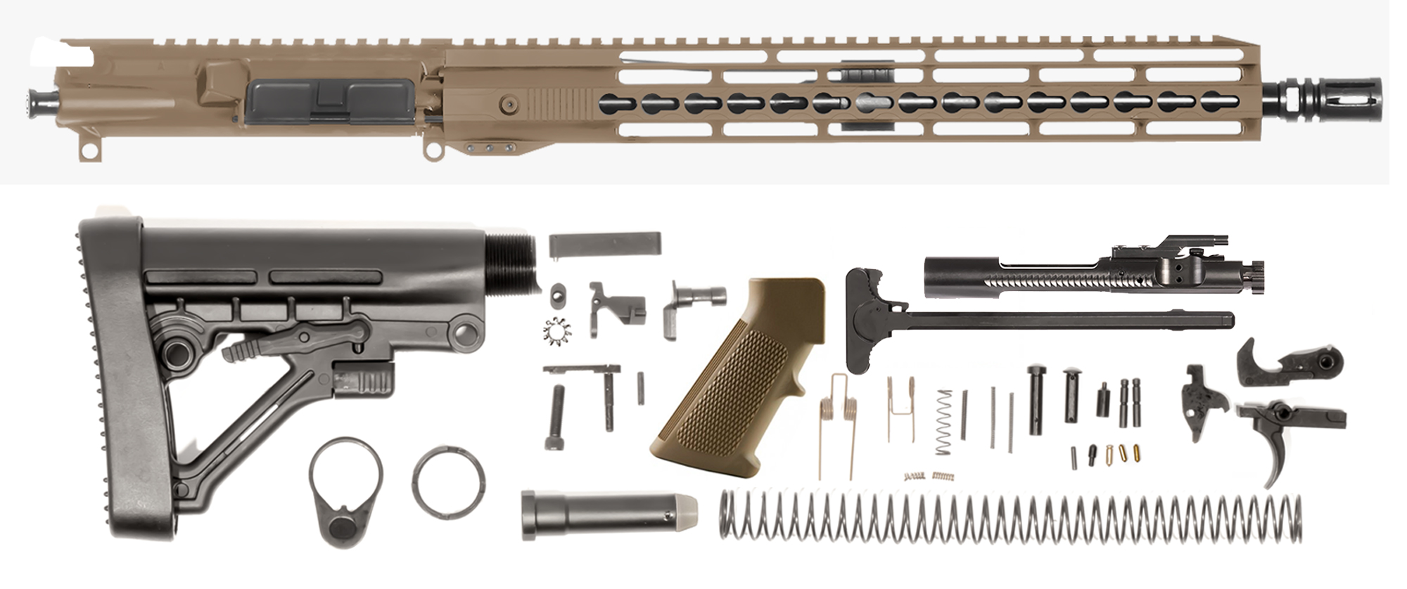 sportsman-guide-16?-5-56-nato-18-15?-unmarked-keymod-bolt-carrier-group-charging-handle-ar-15-buttstock-kit-ar-15-lower-parts-kit-coyote-brown